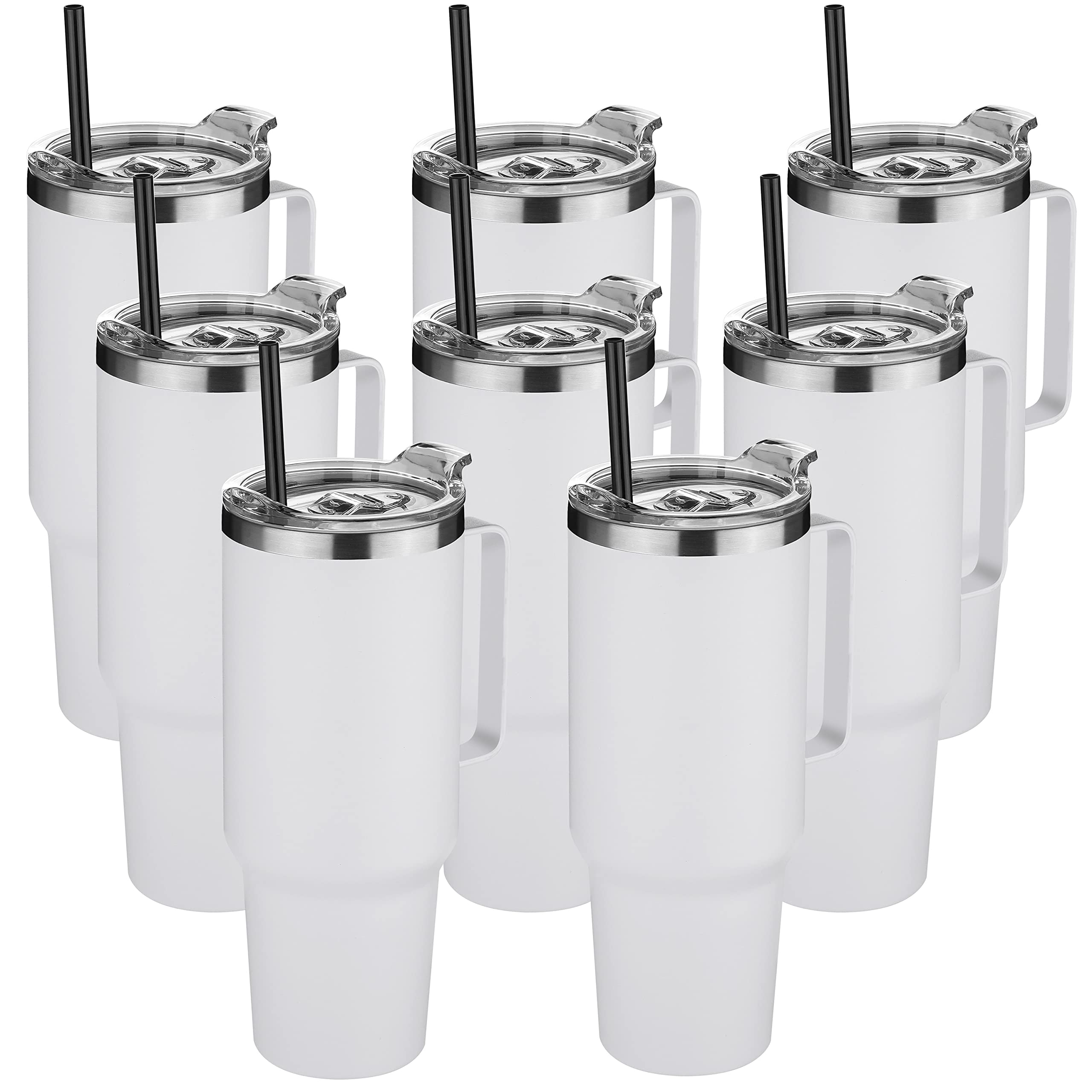 HASLE OUTFITTERS 40 oz Stainless Steel Tumbler with Handle, Vacuum Insulated Tumblers Bulk, Reusable Double Wall Travel Coffee Mug, Durable Powder Coated Water Bottles(White, 8)
