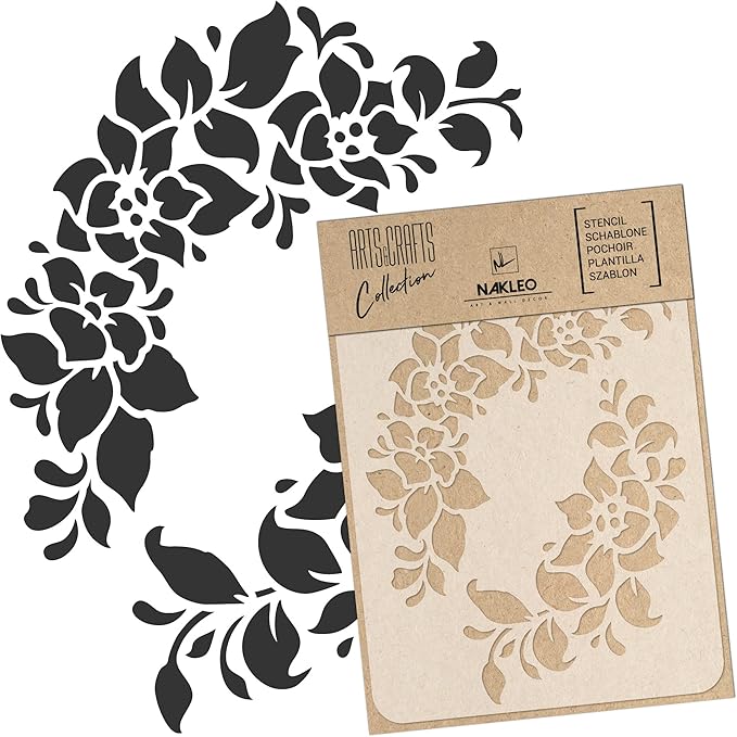 NAKLEO Painting Stencil for Crafts A5 5.9” x 8.3”, Flowers Frame Floral Pattern, Reusable Plastic DIY & Scrapbooking Drawing Template, Decoupage Art Home Decor, Wall Wood Fabric Furniture