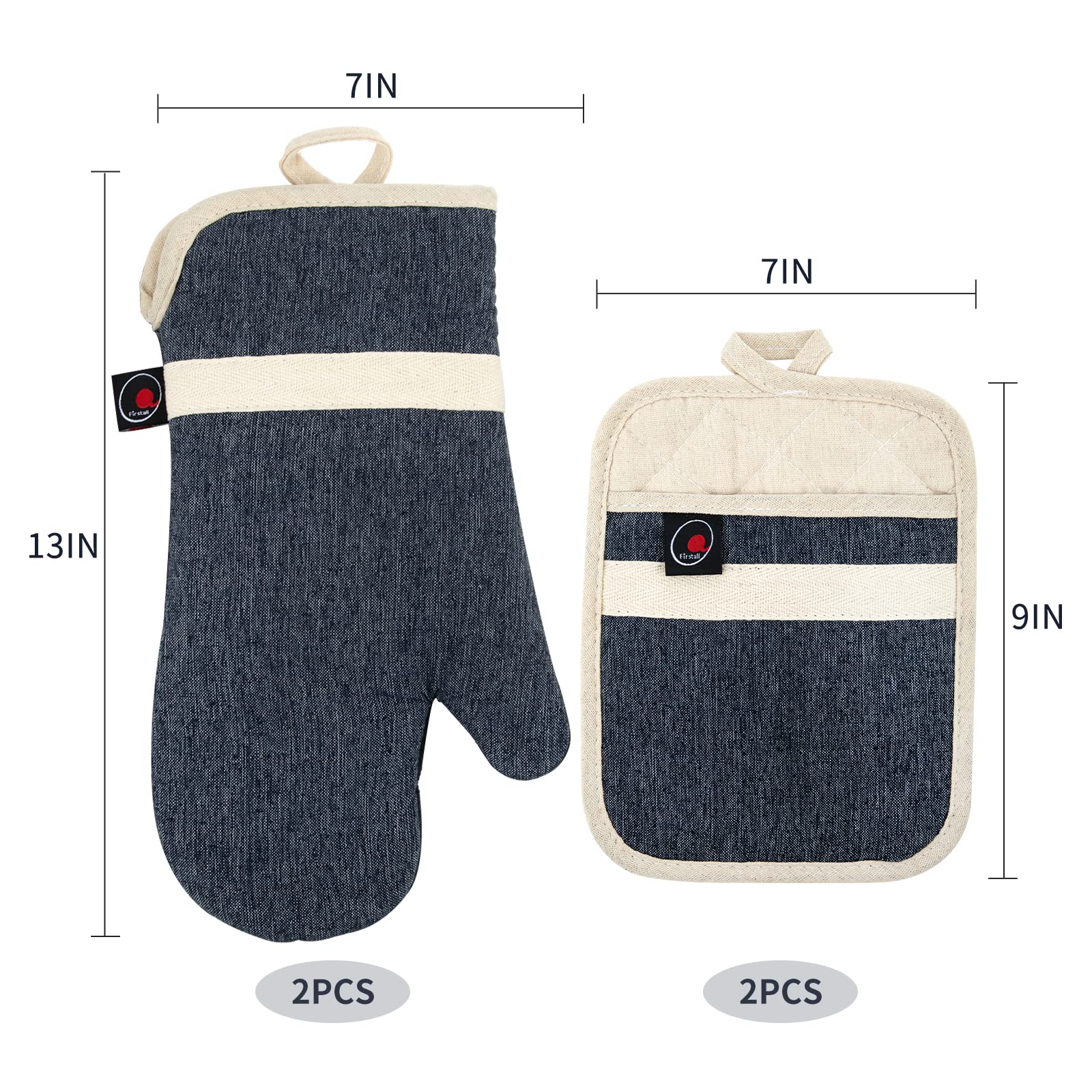 Oven Mitts and PotHolders Sets, 4 Pcs Kitchen Oven Glove High Heat Resistant 400°F Pot Holders for Kitchen, Non-Slip Neoprene Oven Mitts are Suitable for Cooking, Baking (Black)