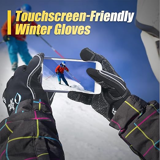 HANDLANDY Waterproof Insulated Work Gloves, 3M Thinsulate Thermal Winter Gloves for Men Women Touch Screen, Warm Ski Snowboard Cold Weather Gloves (Black, X-Large)