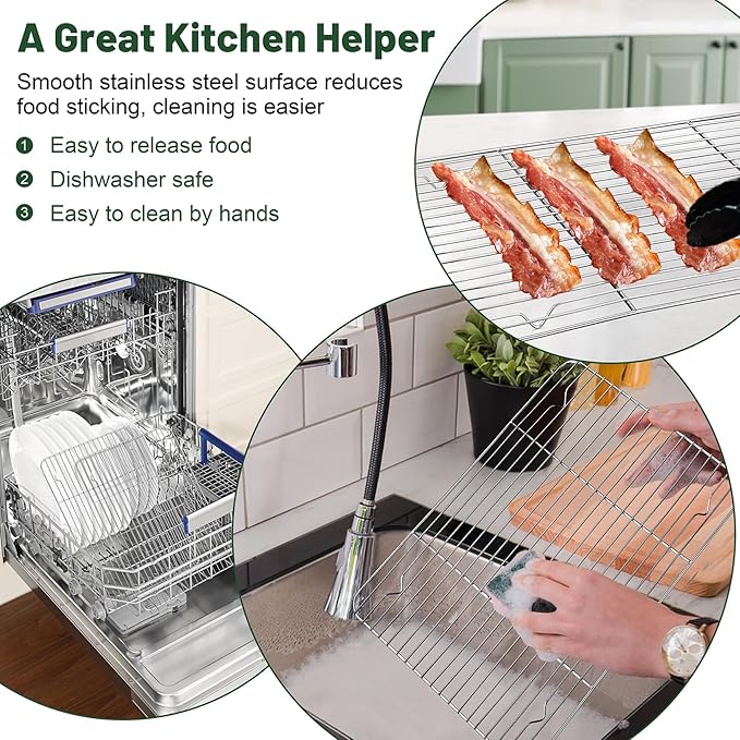 TeamFar Cooling Rack, 15.3” x 11.1” Stainless Steel Wire Baking Rack for Cooking Roasting Grilling, Fit for Oven Pan, Oven & Dishwasher Safe, Non-toxic & Heavy-Duty, 2PCS