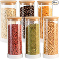 34oz Round Glass Storage Containers with Bamboo Lids – 6 Pack Clear Food Airtight Glass Jars for Pantry Organizers and Storage, Kitchen Dry Food, Flour, Cereal, Coffee Beans & Staples