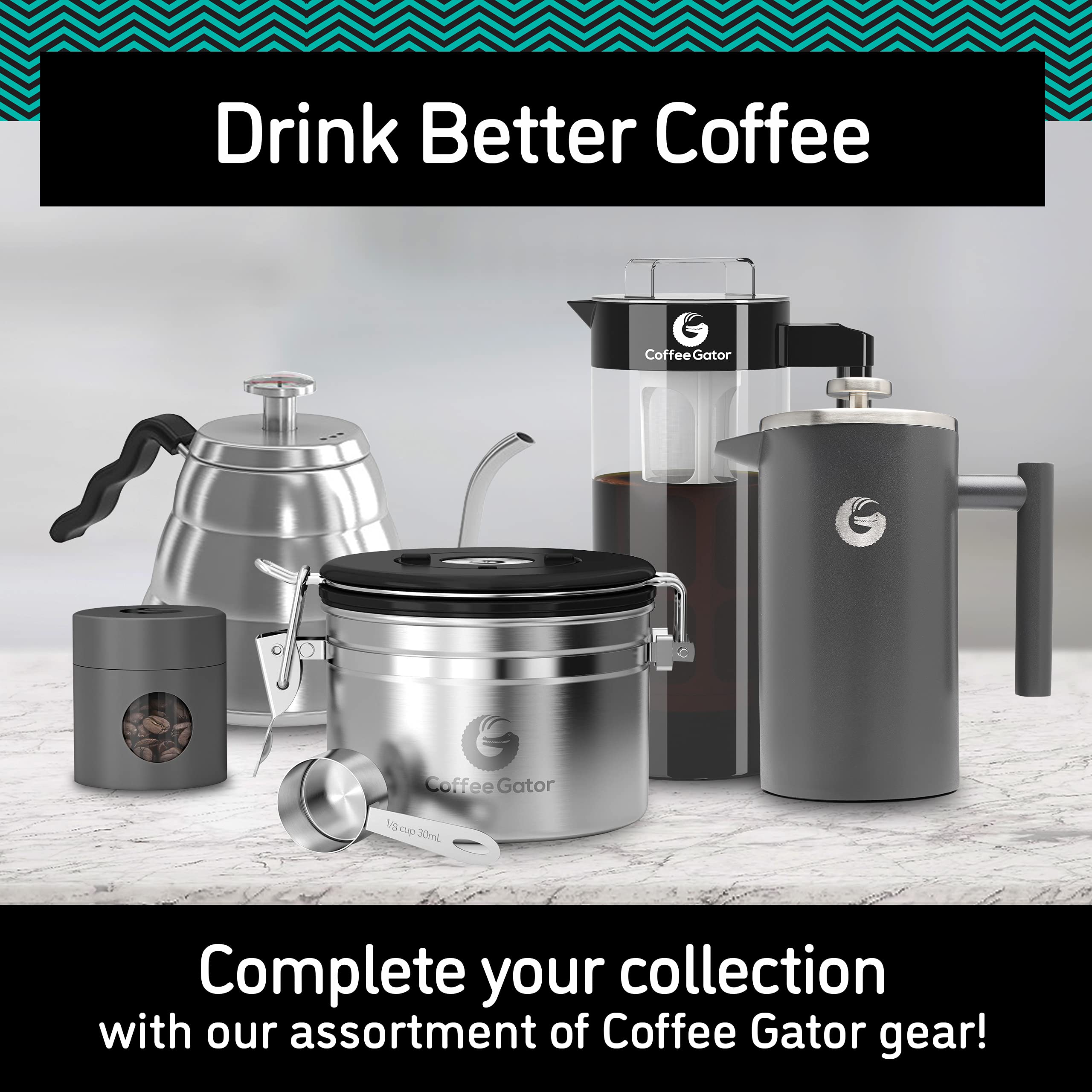 Coffee Gator Coffee Canister, 16oz Airtight Stainless Steel Container