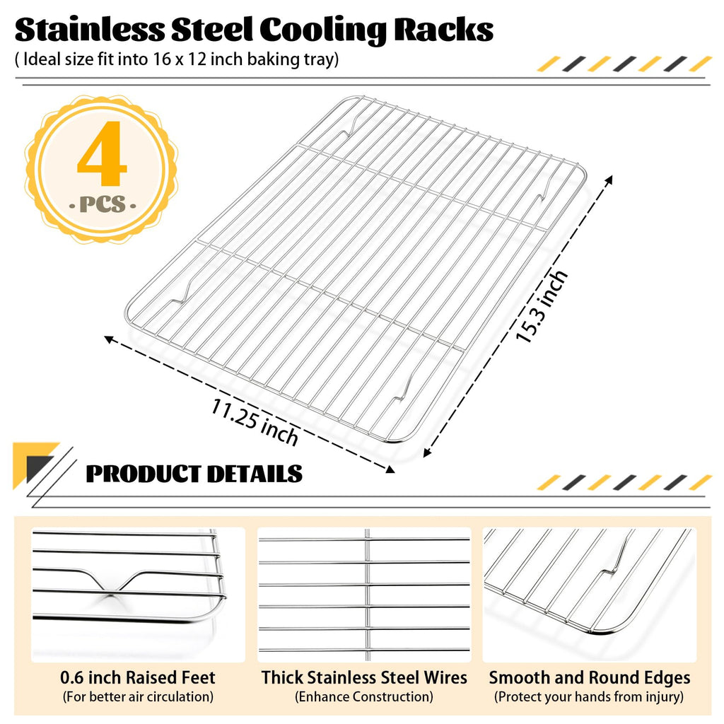 P&P CHEF 4 Pcs Baking Wire Rack for Cooling, 15.3 Inch
