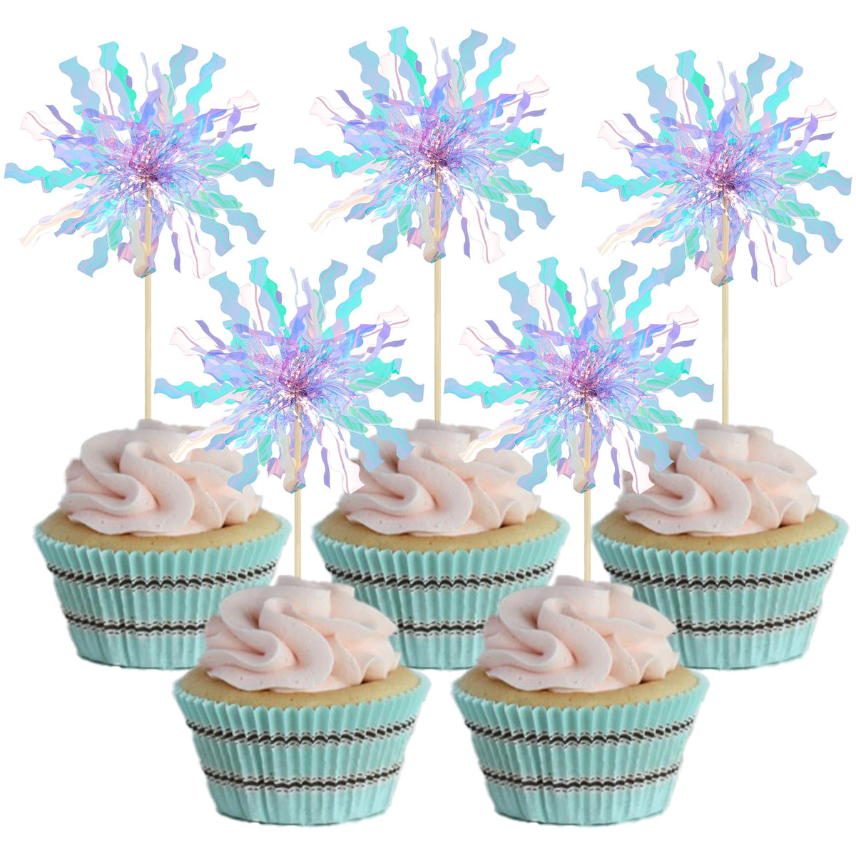 Gyufise 30Pcs Foil Firework Cupcake Toppers Sparkle Tinsel Cake Toppers Tinsel Drink Cake Decoration Cocktail Picks for Birthday Wedding Graduation Party Supplies Dark Blue