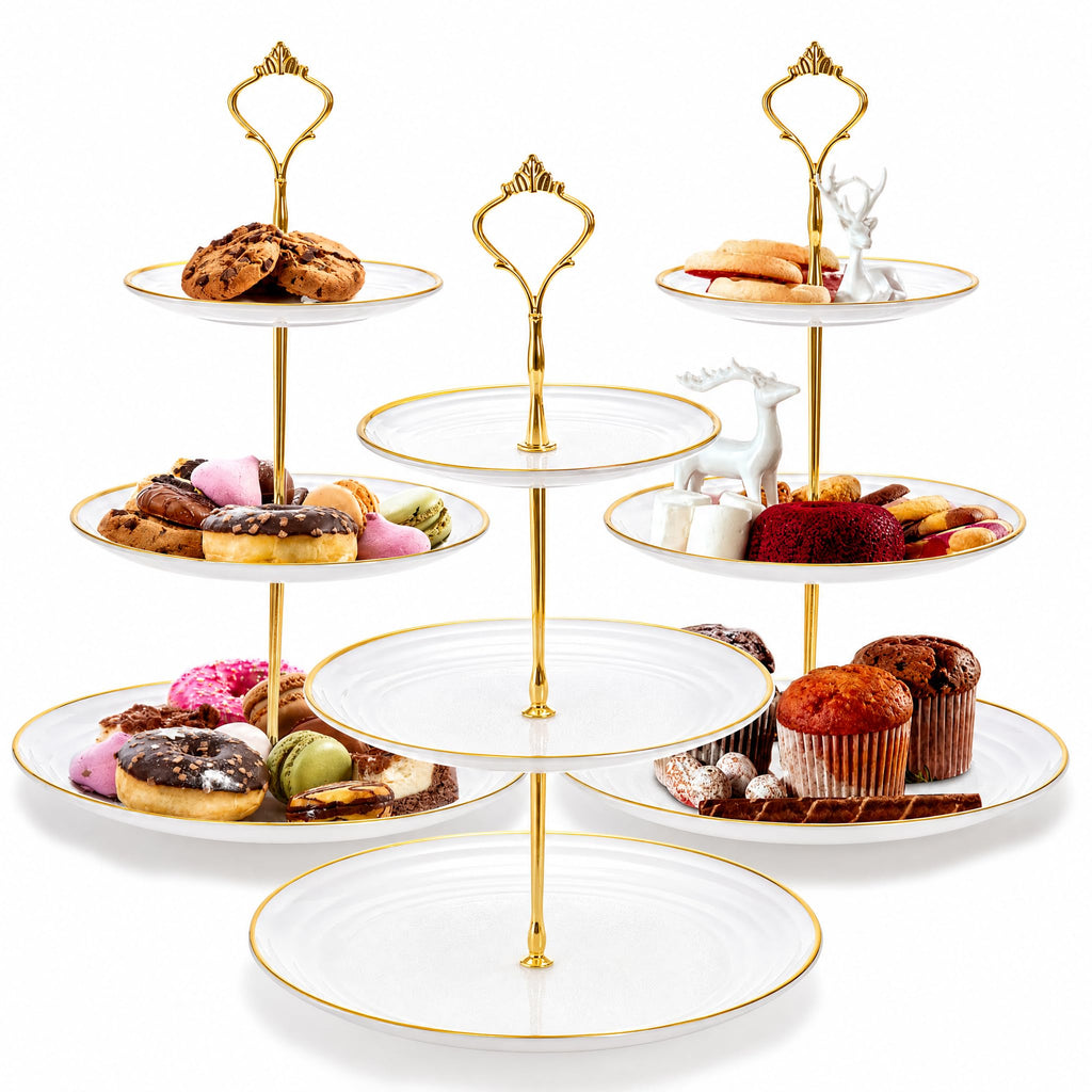Goaste 3 Pack Tiered Cupcake Stand, Plastic Cupcake Stand Tower, 3 Tier Round Shape Dessert Serving Tray, White Cookie Candy Buffet Stand for Tea Party, Baby Shower, Wedding, Birthday, Christmas