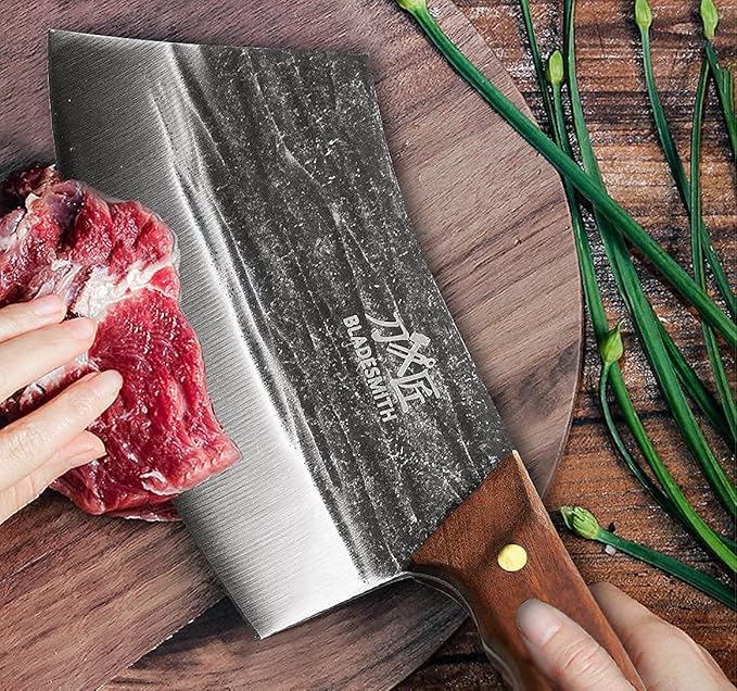 BLADESMITH 7" Chinese Chef Cleaver Knife – Forged High Carbon Steel, Professional Butcher Knife, Lightweight Design for Effortless Chopping, Full Tang with Pearwood Handle – 2024 Kitchen Gifts