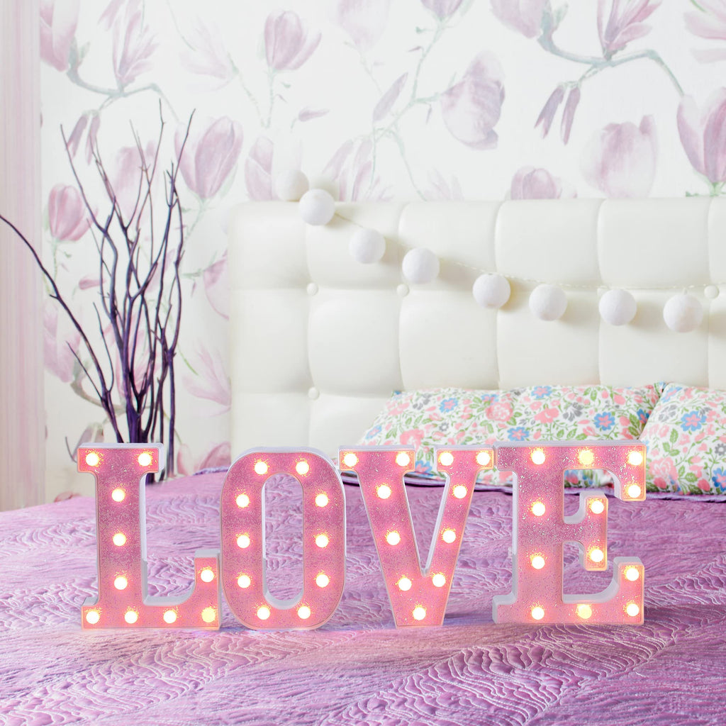 Foaky Pink Light up Letters，Pink Party Decorations,Girls Room Decor,Glitter Light Up Letters,Alphabet Letter Sign for Night Light Birthday Party Girls Gifts, Home Bar Decoration（I）