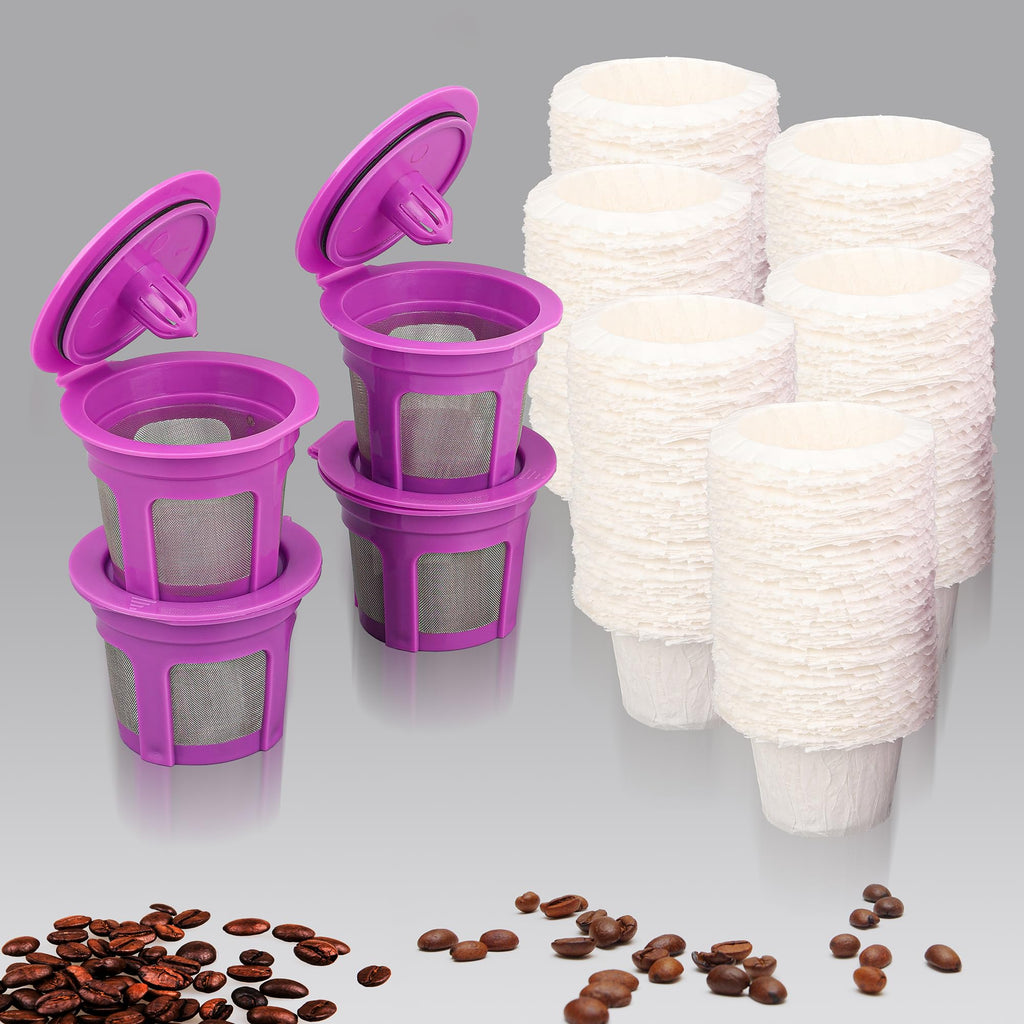 Irmidi 600 Count Disposable Paper Coffee Filters with 4 Pack Reusable K Cups, Compatible with Keurig 2.0 and 1.0 Coffee Maker