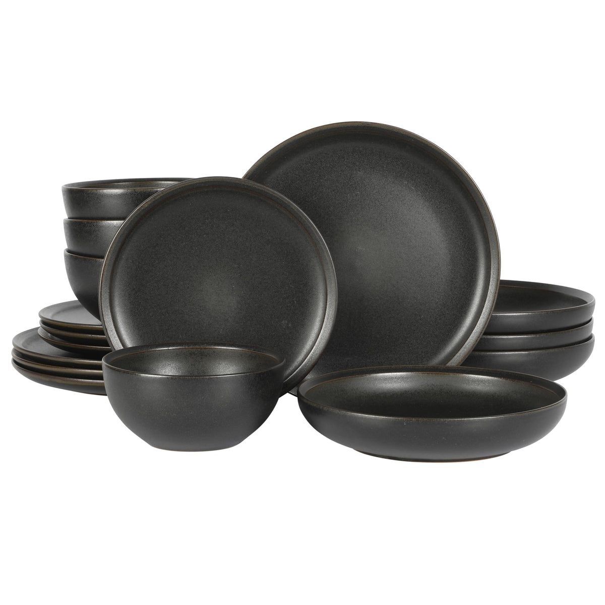 Gibson Elite Rhinebeck 16-Piece Double Bowl Dinnerware Set, Service for 4 – White and Black Stoneware Plates and Bowls