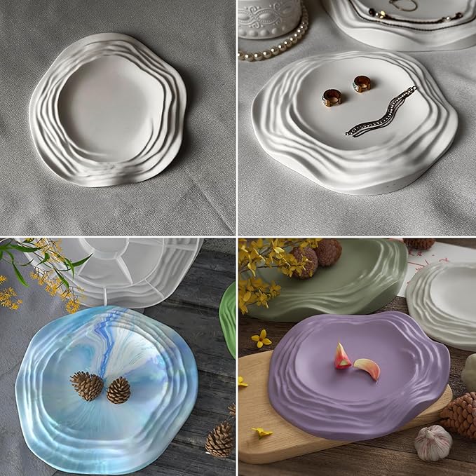 Wehous Irregular Tray Silicone Molds, Wave Flower Tray Resin Concrete Mold, 3D Unique Ocean Wave Shape Storage Container Mold for Epoxy Casting Cement Jewelry Candle Holder Soap Dish Plates DIY Craft
