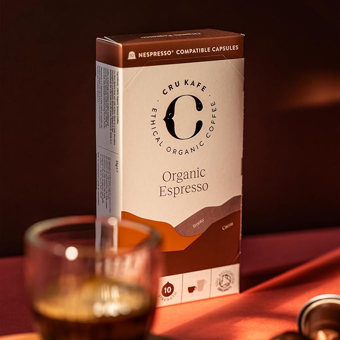 Cru Kafe Strong Espresso USDA Organic Espresso Coffee Capsules (10 Pods) Fairtrade Coffee Pods Compatible with Nespresso Original Line and Pixie Machines