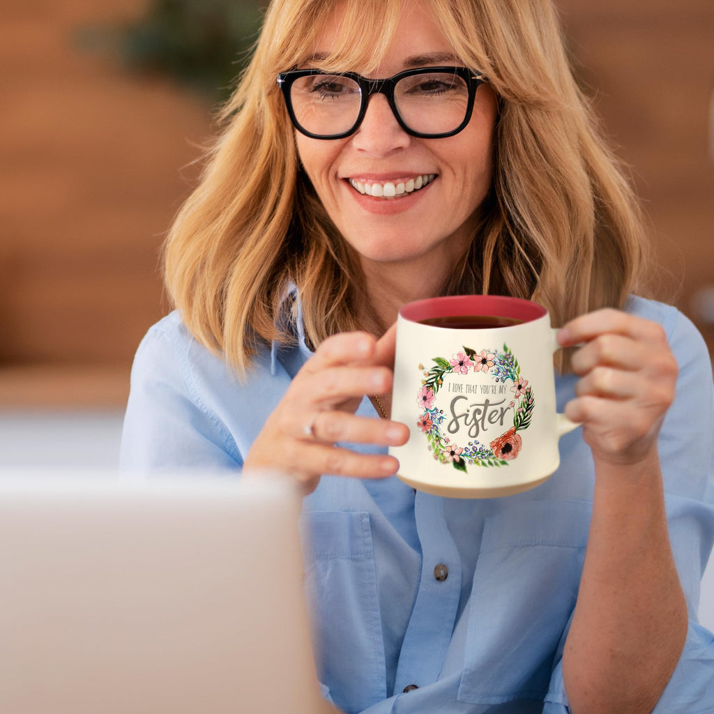 Christian Art Gifts Floral Pink Ceramic Coffee Mug – 14 oz. Microwave and Dishwasher-Safe Inspirational Scripture Coffee and Tea Mug for Women with Bible Verse: Love That You're My Sister –Eccles. 4:9