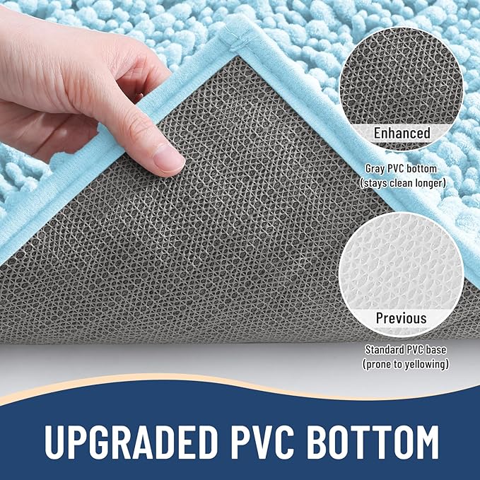Arotive Luxury Chenille Bathroom Rug Mat, Extra Soft Thick Absorbent Shaggy Bath Rugs, Non-Slip Machine Wash Dry, Plush Bath Mats for Bathroom, Shower and Tub, 44x24, Blue