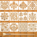 12PCS Large Mandala Stencils 12 x 12 Inch Damask Stencils for Walls Large Texture Drawing Templates with Brushes Mandala Templates for Painting on Wood Furniture Canvas Paper Fabric
