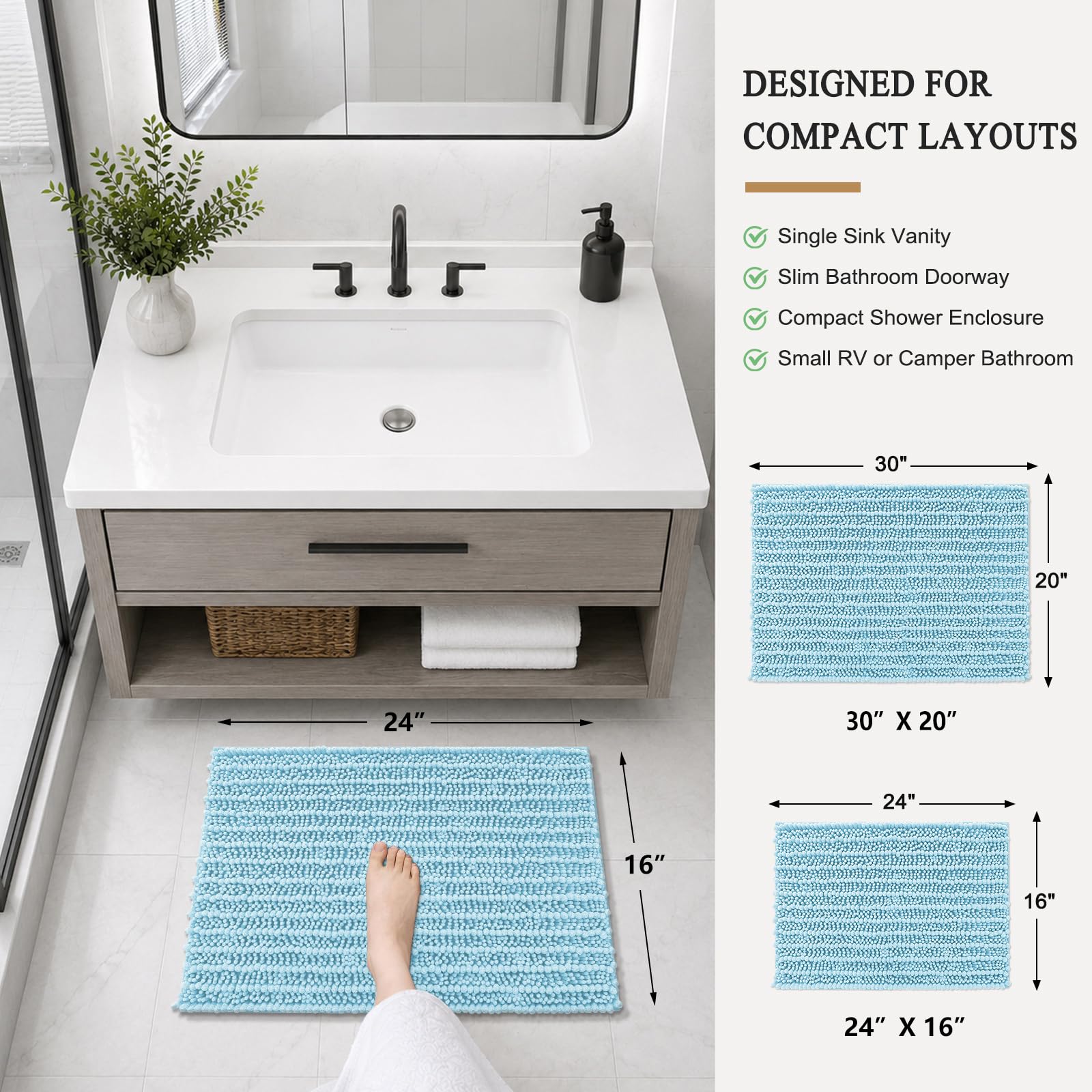 Arotive Bathroom Rugs Mat 24x16, Soft Absorbent Chenille Shaggy Bath Mat
