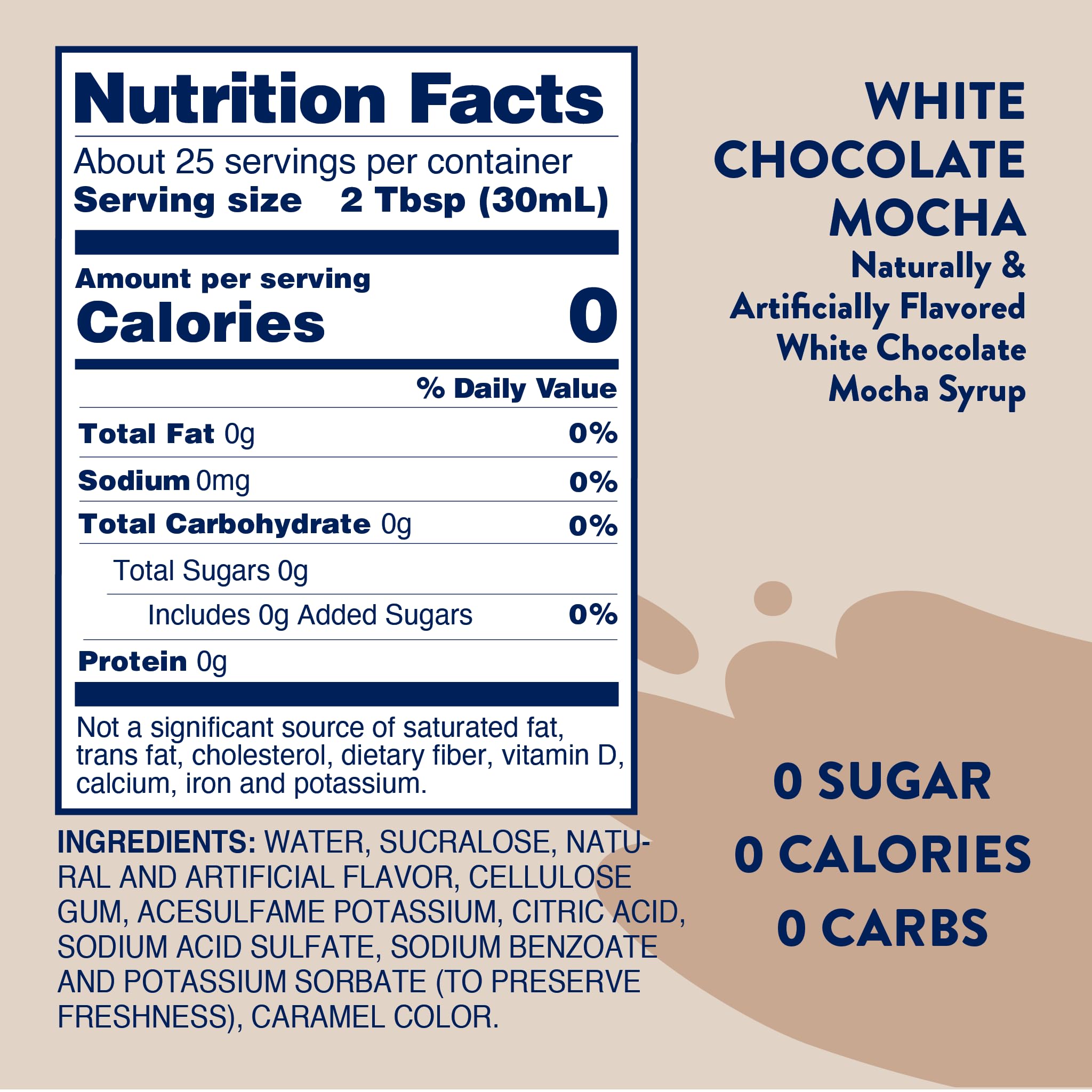 Jordan's Skinny Mixes Syrups Sugar Free Coffee Syrup, White Chocolate Mocha Flavor Mix, Zero Calorie Flavoring for Chai Latte, Protein Shake, Cocktail & More, Gluten Free, Keto Friendly, 25.4 Fl Oz, 1 Pack