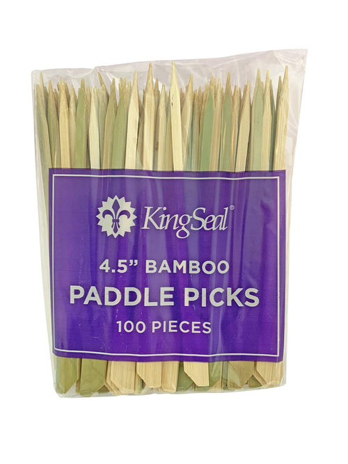 1000 Count | KingSeal Natural Green Bamboo Wood Paddle Picks, Skewers for Appetizers and Cocktails, 4.5 Inches, Bulk Pack - 10 Packs of 100
