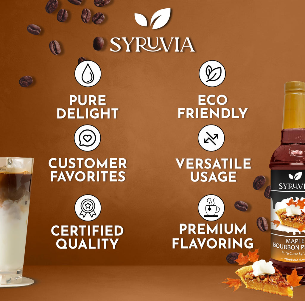 Syruvia Coffee Syrup, Maple Bourbon Pecan Flavored Syrup for Drinks, Lattes, and Desserts – 25.4 fl oz