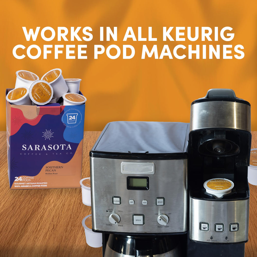 Sarasota K-Cup Coffee Pods | Medium Roast Flavored Coffee | Southern Pecan Crunch | Single Serve for Keurig Brewers | Gourmet, Low Acid, Mold Free | 24 Count