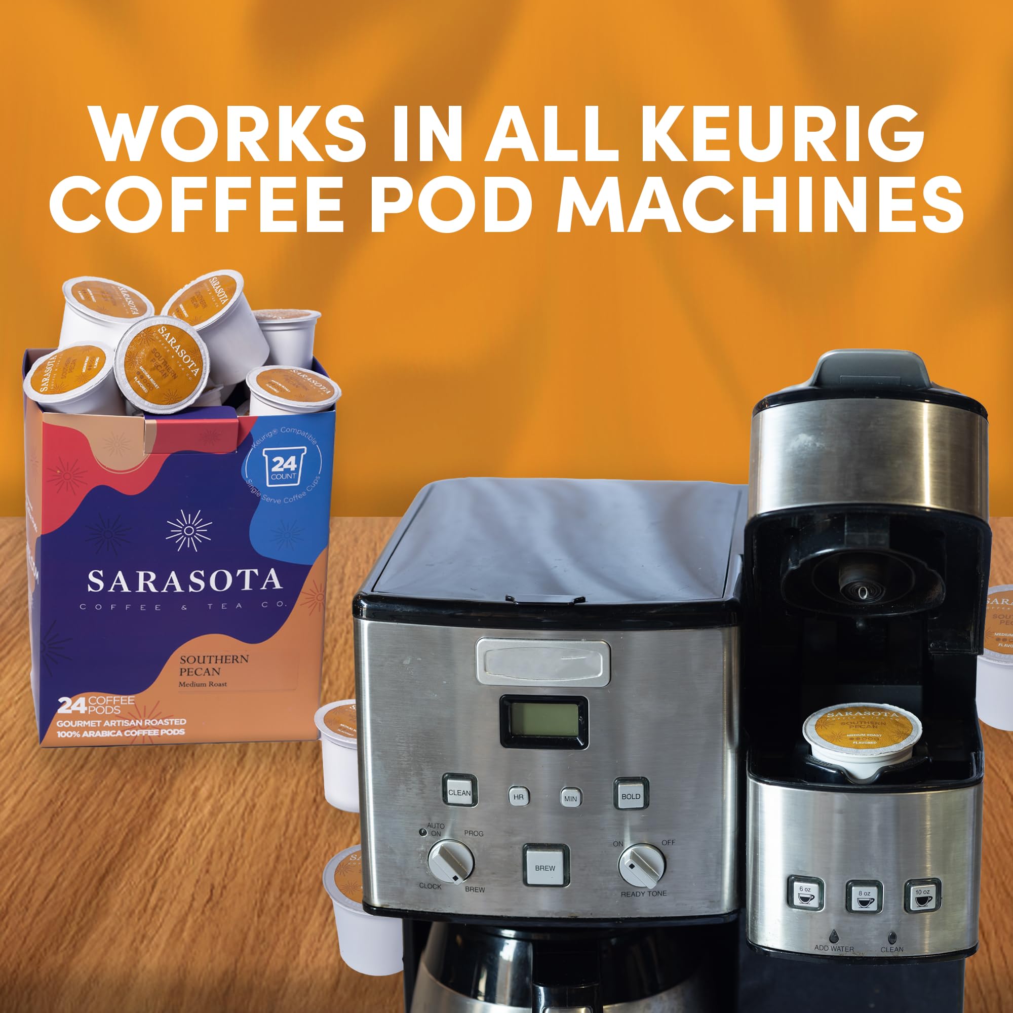 Sarasota K-Cup Coffee Pods | Medium Roast Flavored Coffee | Southern Pecan Crunch | Single Serve for Keurig Brewers | Gourmet, Low Acid, Mold Free | 24 Count