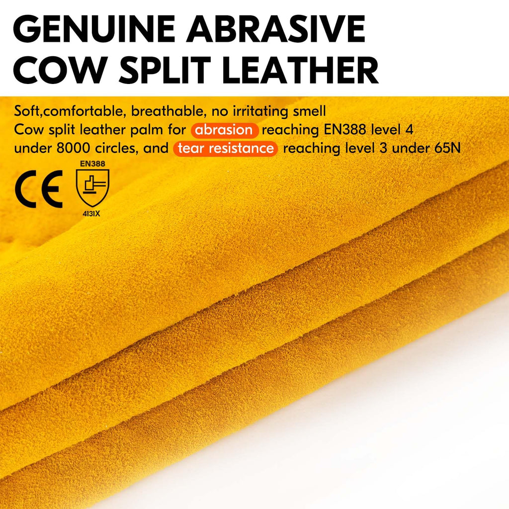Vgo... 3-Pairs Unlined Cowhide Split Leather Work and Driver Gloves, for Heavy Duty, Truck Driving, Warehouse, Gardening, Farm (Size M, Gold, CB9501)