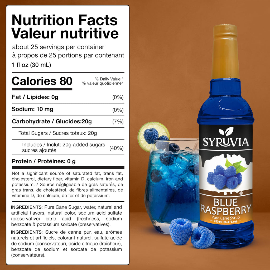 Syruvia Blue Raspberry Syrup, Flavored Syrup for Cocktails, Fruit Drinks, Lemonades, and Desserts – 25.4 fl oz