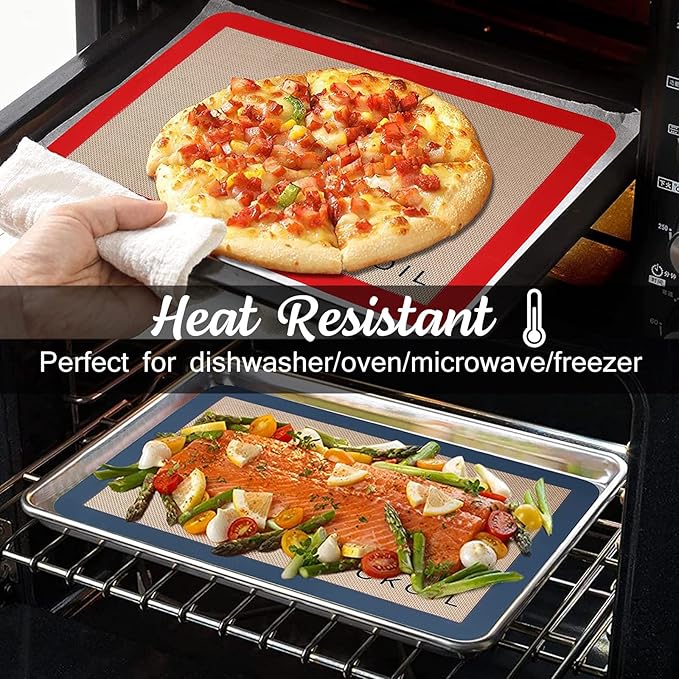 Silicone Baking Mat Large Set 4 Half Sheet-Silicone Bakeware Mat for Oven Reusable Heat Resistant Non Stick Baking Sheet BPA Free Cooking Supplies for Cookie, Bread, Macaron&Pastry,Rectangular