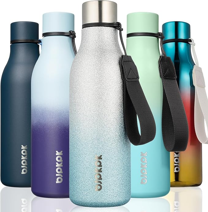 BJPKPK 18oz Insulated Water Bottle, Stainless Steel Bottle with Carry Strap