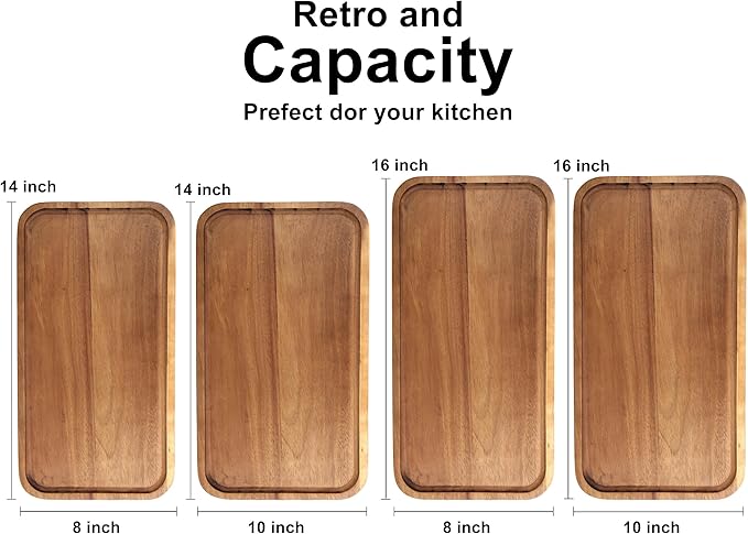 Rectangular Wooden Platters Long Charcuterie Boards Decorations Serving Trays Platter for Cookie, Snack, Appetizer, Dessert, Party, Food Dish Rectangle Acacia Wood Kitchen Platter Plates Cheese Board