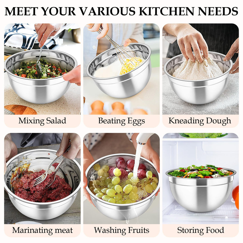 TeamFar Mixing Bowls Set of 6, Stainless Steel Nesting Mixing Salad Bowl