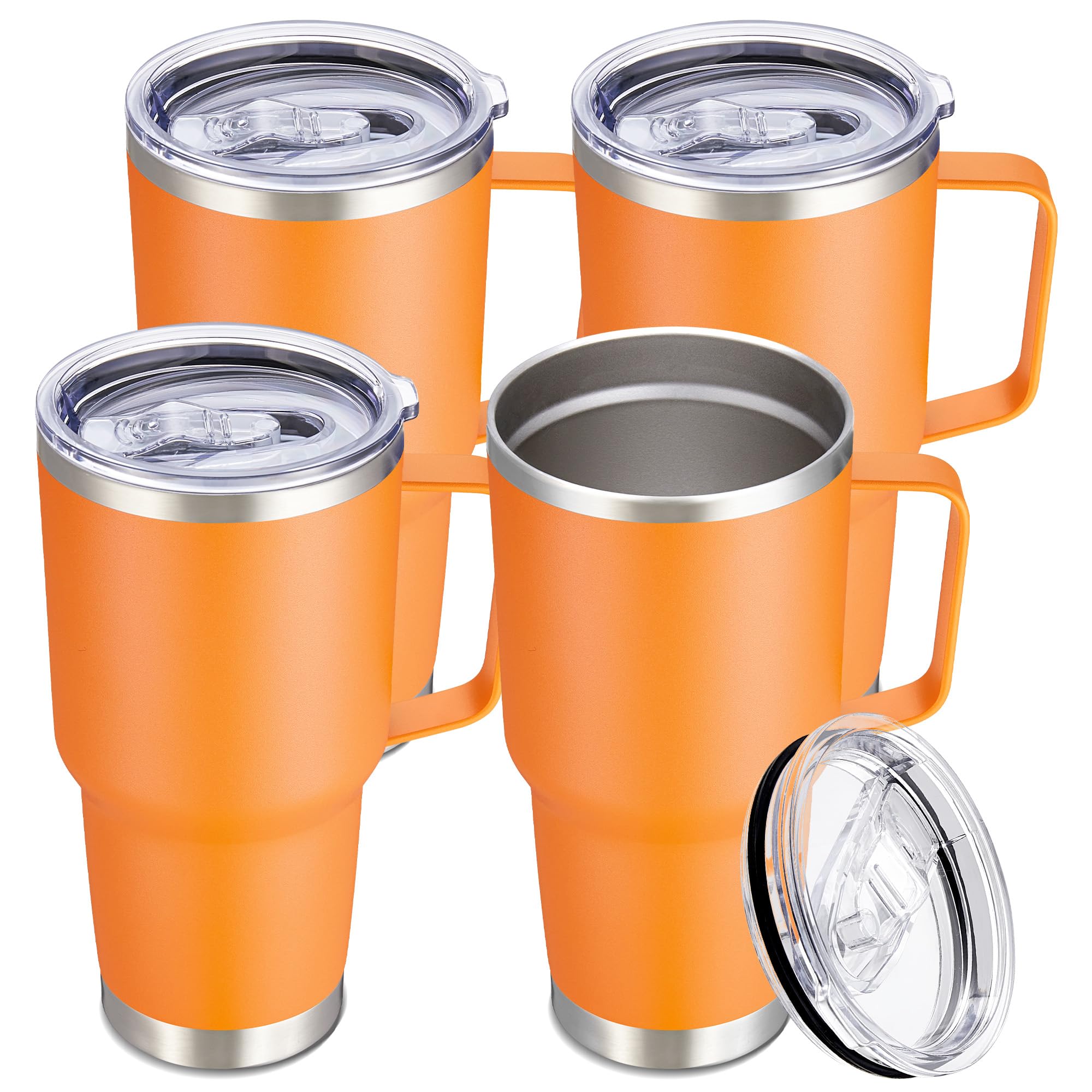 Cool Yoleb 30 oz Stainless Steel Tumblers Bulk with Handle and Lid, 4 Pack