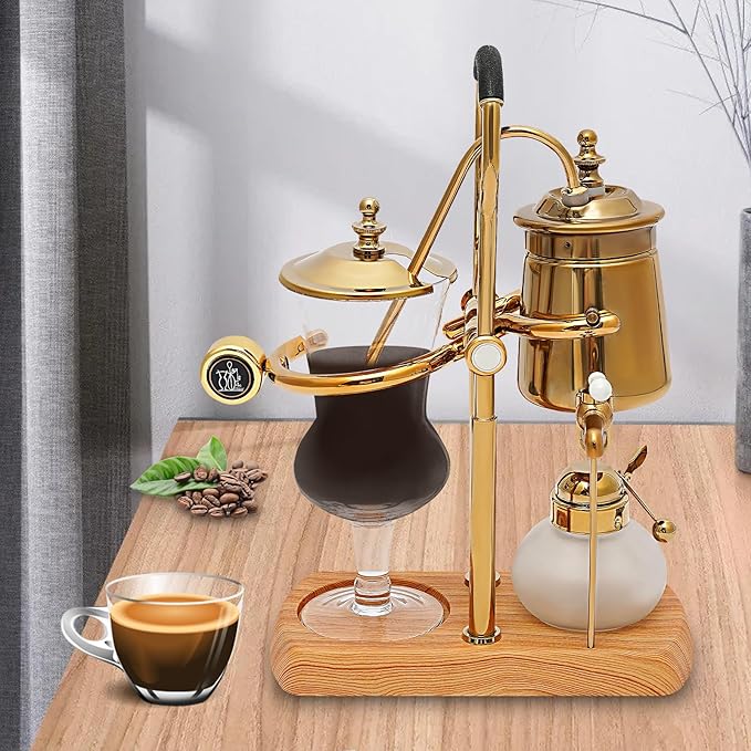 EDUJUAN 400ML Coffee Maker Belgian Luxury Royal Family Balance Syphon Coffee Maker Belgium Siphon Brewer Elegant Design Retro-Style Gravity Vintage Coffee Maker Vacuum Brewing System Copper