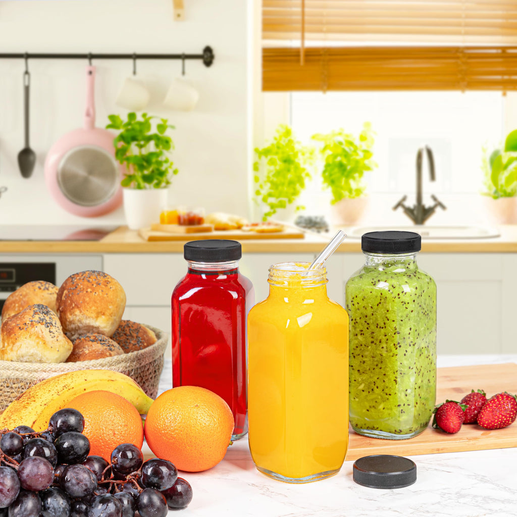 umud Juice Bottles with Lids, 16 Oz - Set of 20 - Clear Glass Jars with Caps - Reusable Empty Drink Containers for Juicing, Smoothies, Water, Milk, Kombucha Storage, Wellness Shots and More (20)