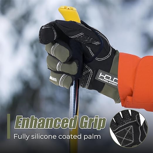 HANDLANDY Winter Insulated Work Gloves, 3M Thinsulate Thermal Water-Resistant Gloves for Men Women Touch Screen, Warm Ski Snowboard Cold Weather Gloves (Army Green, Large)