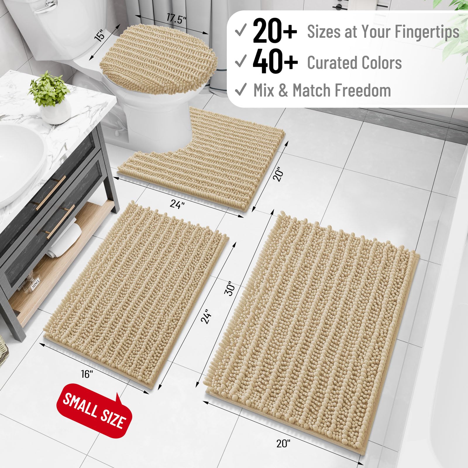 Arotive Bathroom Rugs Mat 30x20, Soft Absorbent Chenille Shaggy Bath Mat