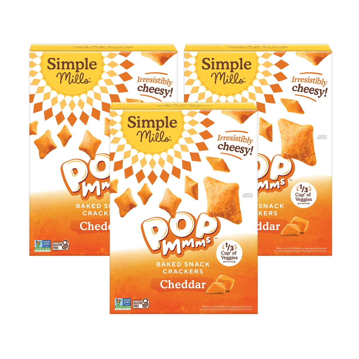 Simple Mills Pop Mmms Baked Snack Crackers, Cheddar, 3pk, 4oz
