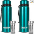 London Sip 25 oz Multi-Function Travel Mug and Tumbler Tea Infuser Water Bottle Fruit Infuser Flask Hot and Cold Double Wall Stainless Steel Coffee Thermos, Celestial Blue, Pack of 2