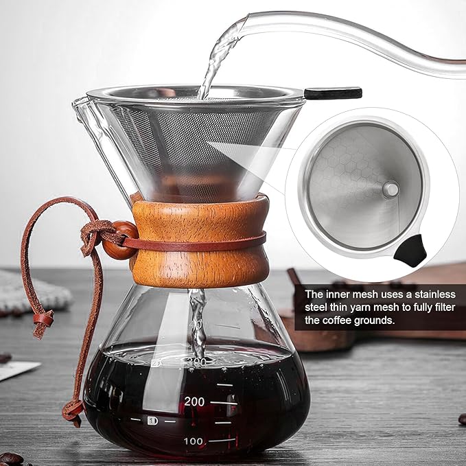 Pour Over Coffee Filters Compatible with Hario V60 02 03 & Chemex - Reusable Stainless Steel Permanent Filter Cone Dripper Coffee Maker and Bar Accessories