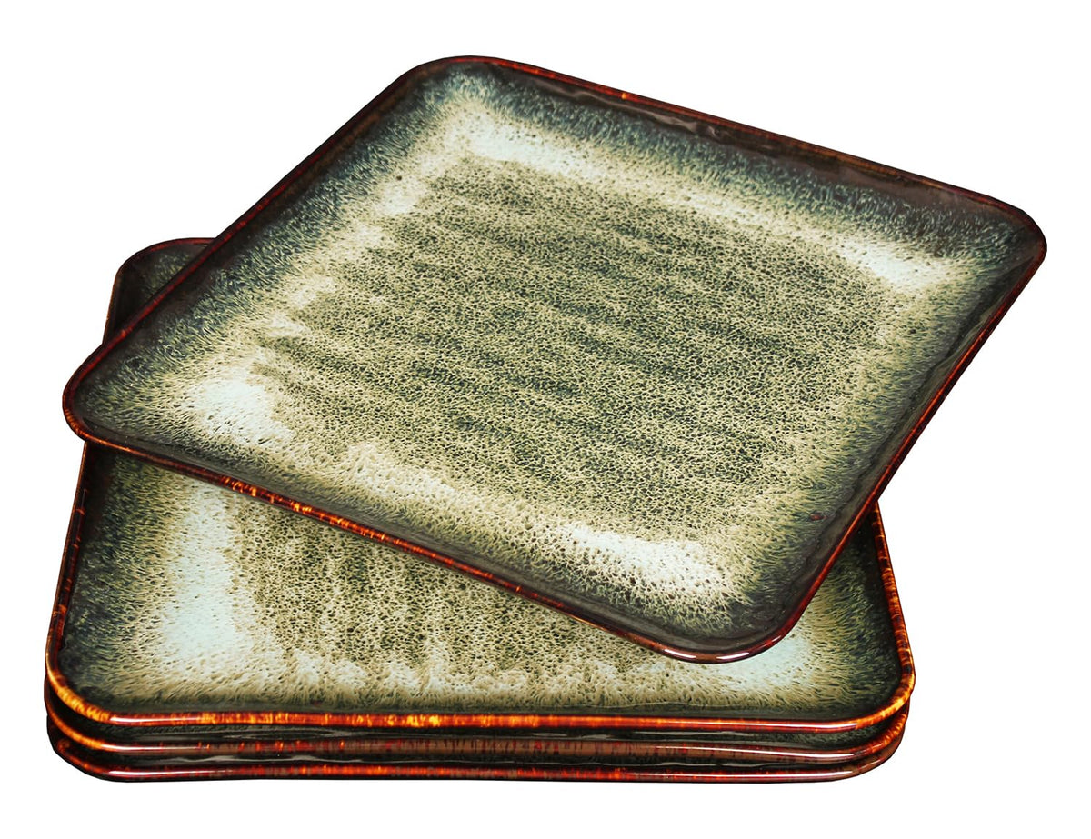 jinsongdafa Ceramic Dinner Plates Dish Set, Set of 4, Microwave Oven and Dishwasher Safe, Scratch Resistant, Dinnerware Kitchen Porcelain Serving Dishes 9 inch Square plate