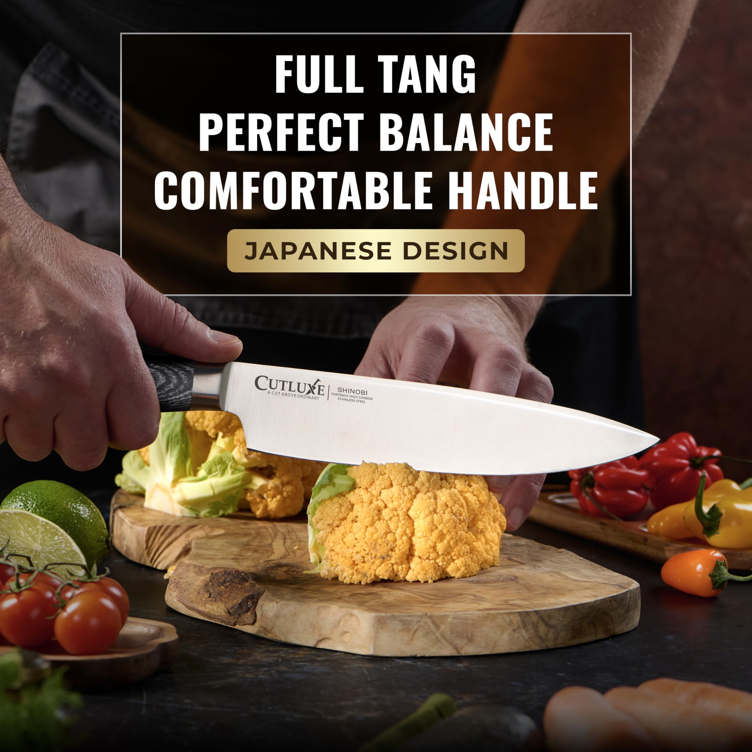Cutluxe Chef Knife 8" Japanese Kitchen Knife – High Carbon Steel, Full Tang