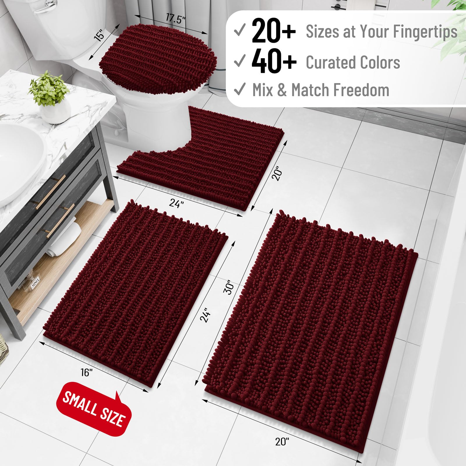 Arotive Bathroom Rugs Mat 30x17, Soft Absorbent Chenille Shaggy Bath Mat