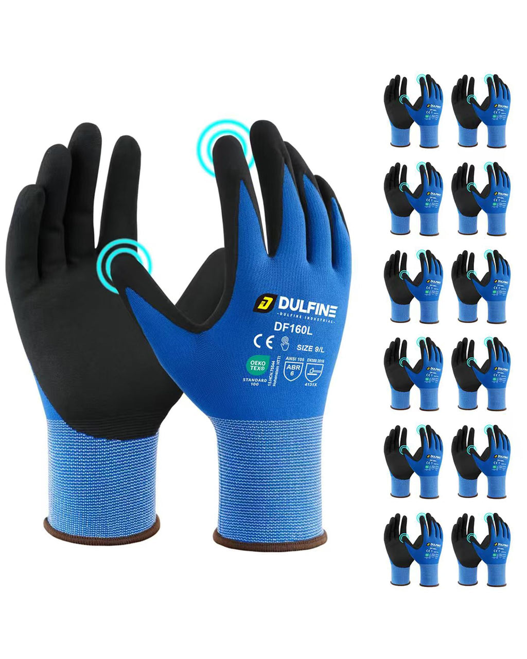 DULFINE MicroFoam Nitrile Coated 12 Pairs Work Gloves for Men Blue S