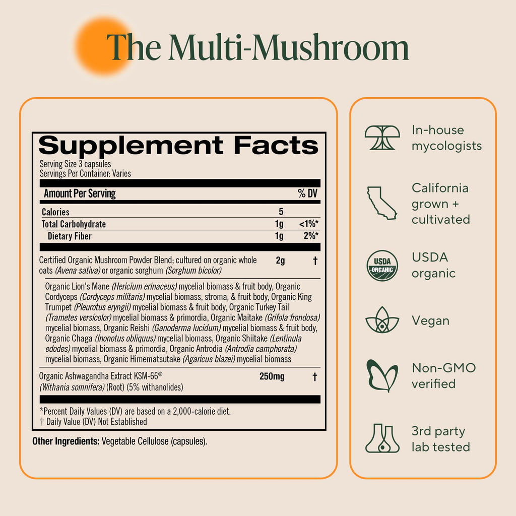 Om Master Blend Mushroom Capsules - Organic Mushroom Supplement with 10 Mushrooms and Ashwagandha – Supports Immunity, Gut Health & Stress Relief, 168 Count (56 Servings)