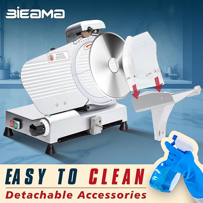 10 inch Commercial Meat Slicer, Electric Food Slicer, 240W Deli Slicer, Premium Chromium-plated Steel Blades, 0-12mm Adjustable Thickness Food Slicer For Commercial and Home use