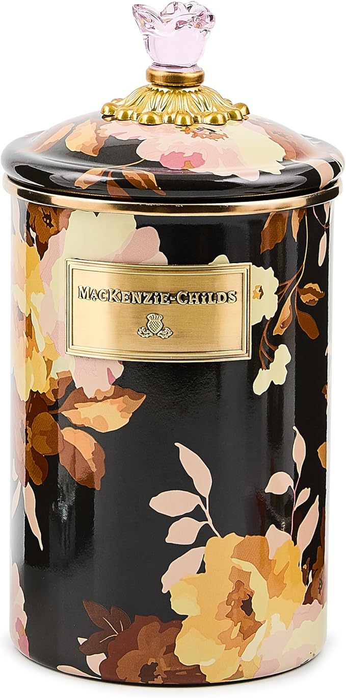 MACKENZIE-CHILDS Enamel Canister, Large, Wild Rose Brown