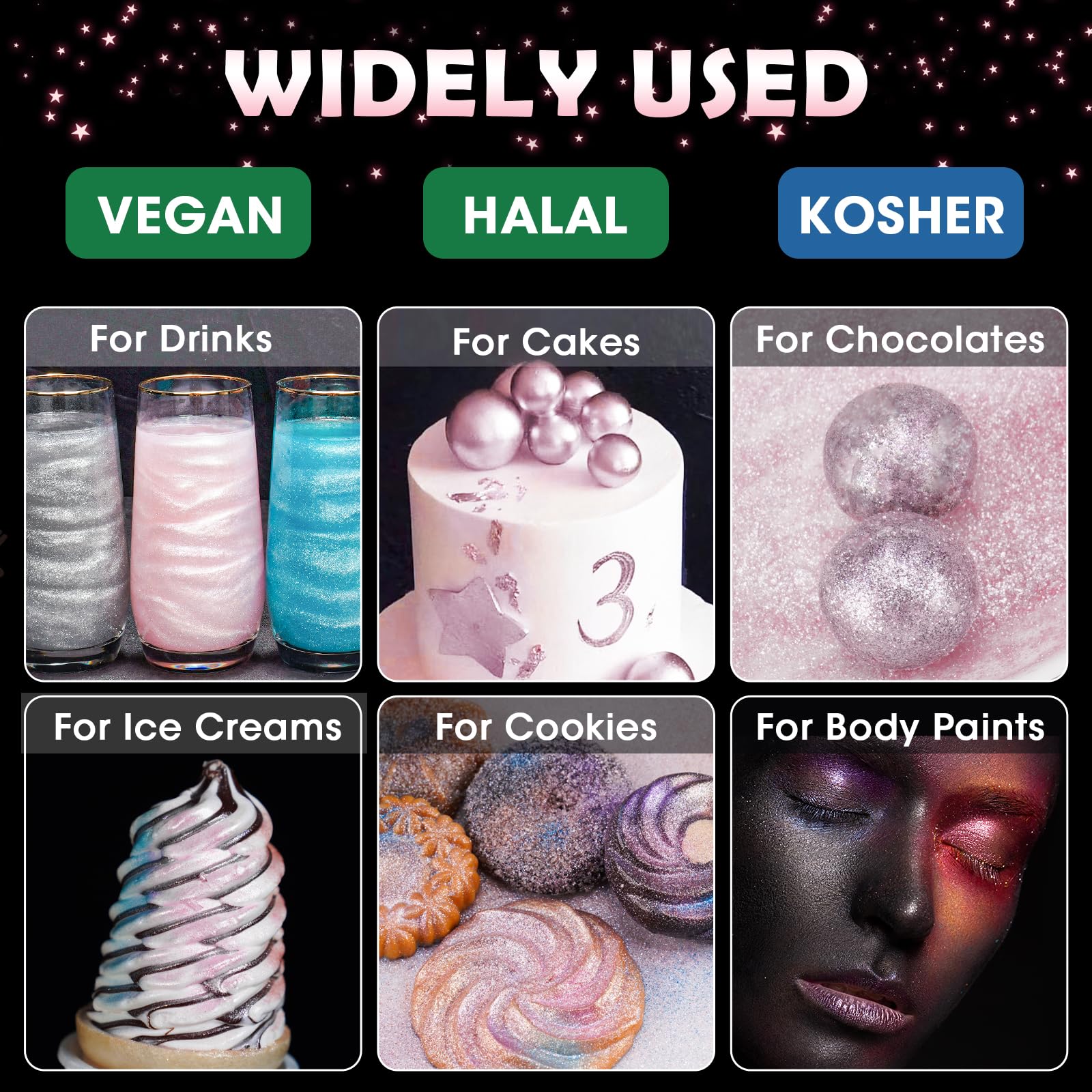 NiHome Edible Food-Grade Glitter Powder Glimmer Luster Dust Metallic Fancy Food Decorating Sprinkle Glimmery Dust for Drink Wine Beverage Cake Bakery Vegan Allergen-Free (Light Pink, 0.35oz/10g)