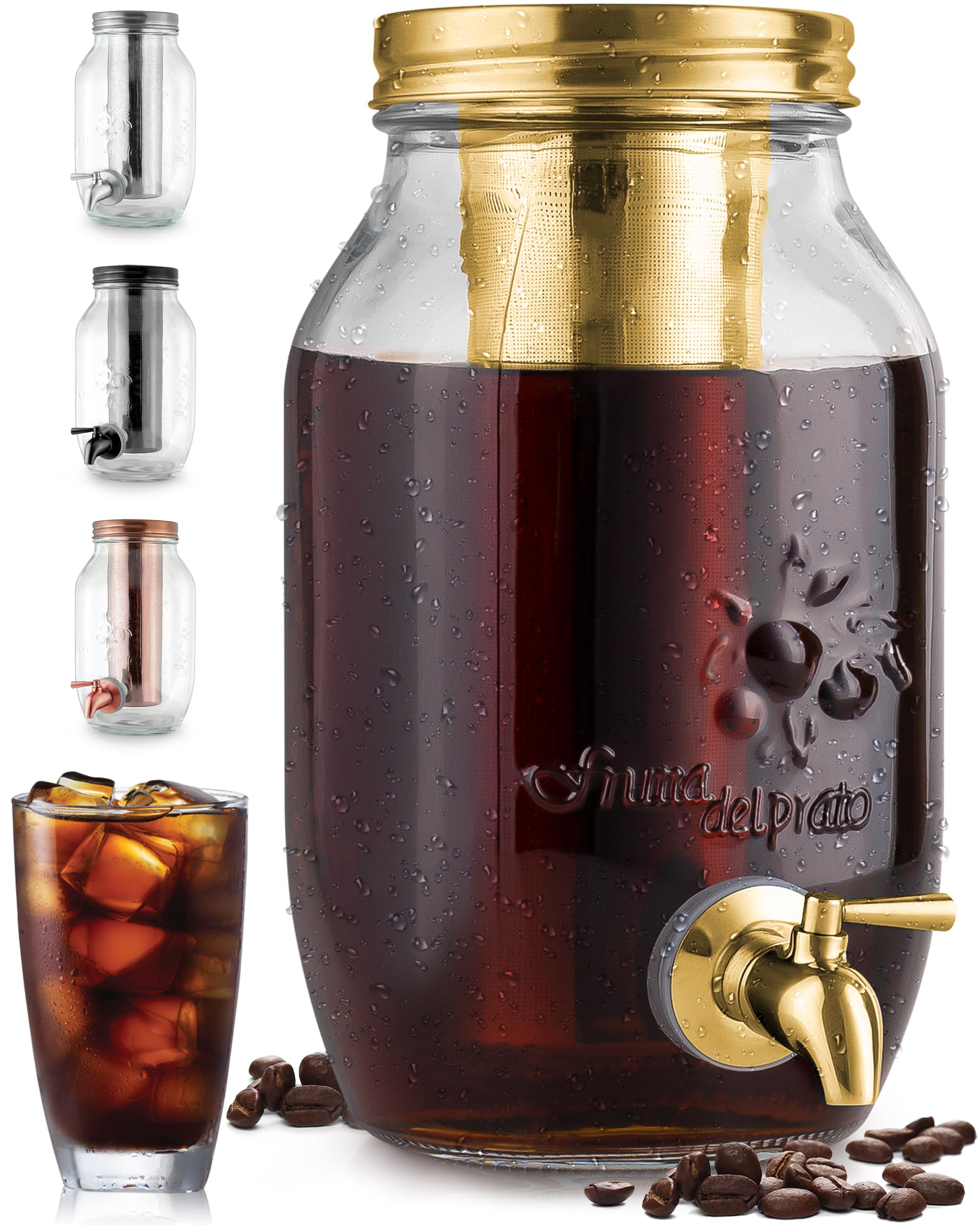 Zulay Kitchen 1.5 Liter Cold Brew Coffee Maker with EXTRA-THICK Glass Carafe & Stainless Steel Mesh Filter - Premium Iced Coffee Maker, Cold Brew Pitcher & Tea Infuser (Gold)…
