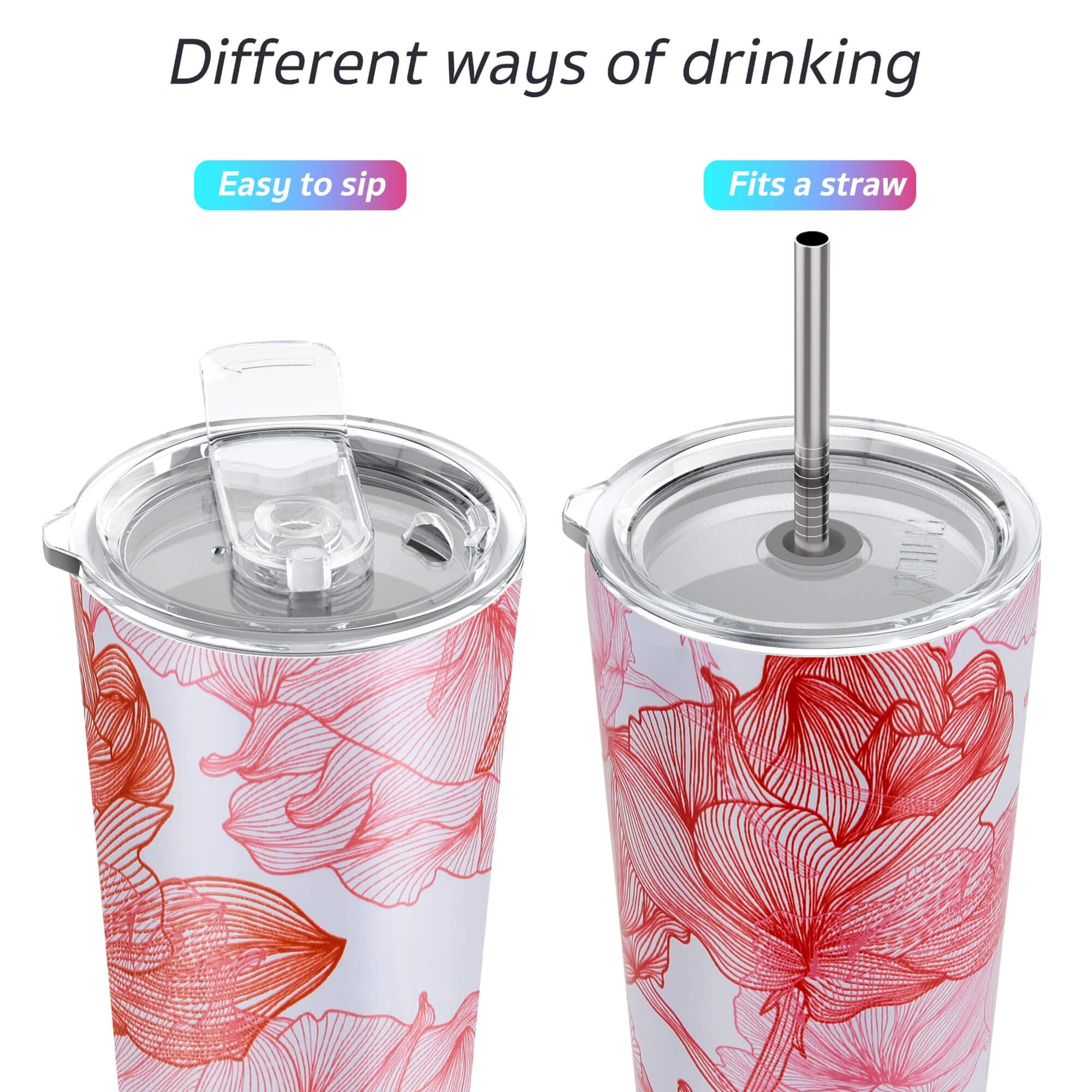 THILY Tumbler Stainless Steel Coffee Cup 26 oz Triple-Insulated Travel Mug with Splash-Proof Lid, Reusable, BPA Free, for Iced Water and Hot Beverage Smoothies Cup, Red Lotus