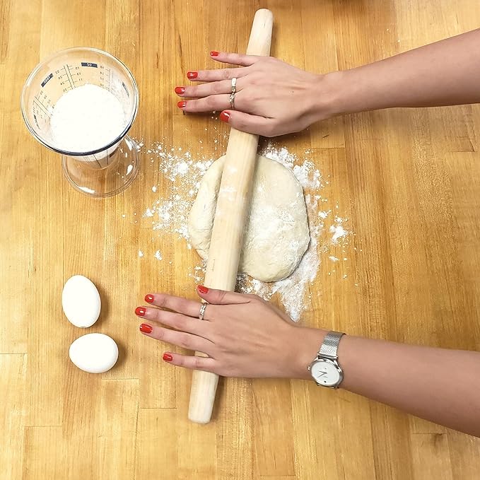 Frieling Crafted in the USA Maple Rolling Pin - Classic French Rolling Pin - Tapered 1.5 x 20 Inch Wooden Roller for Baking - Dough Roller